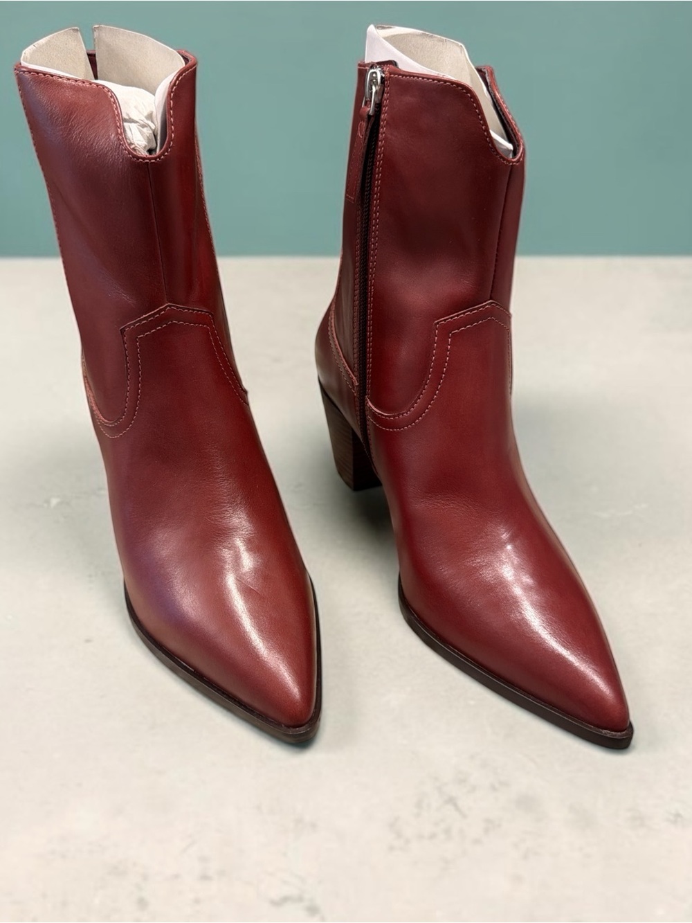 Paolo Burgundy Pointed-Toe Leather Ankle Boots